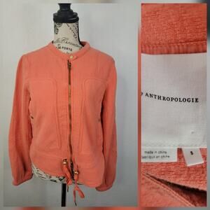 Anthropologie Joyce Jacket SZ Small Orange Coral Zip Up Moto Quilted
